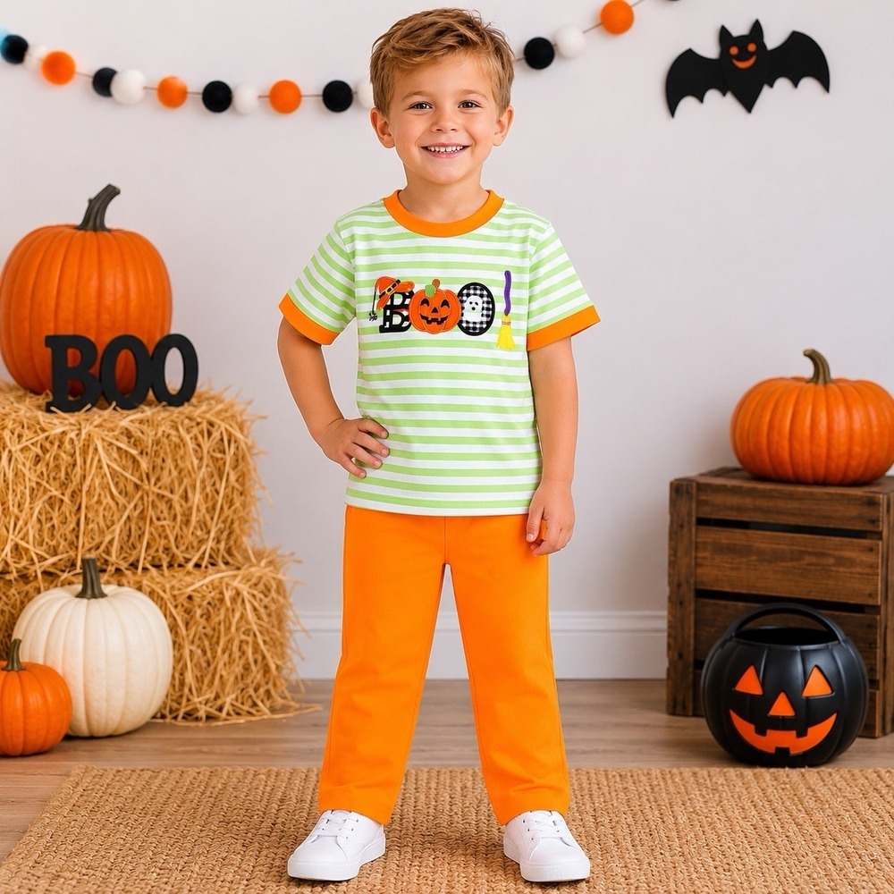 Halloween Pumpkin BOO! 2-Piece Set NWT Boys 5 Patch Fall Festival Photo Shoot